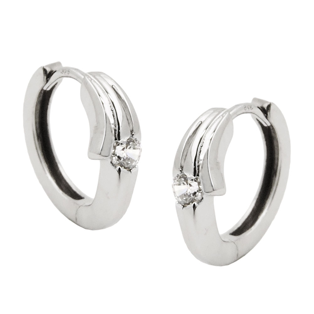 Boucles d'oreilles créoles en or blanc 9K avec zirconias