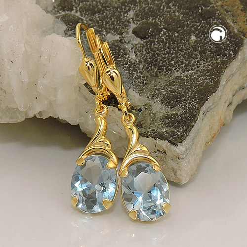 Paire de boucles d'oreilles or 333/000 ornées d'aigue-marine synthétique