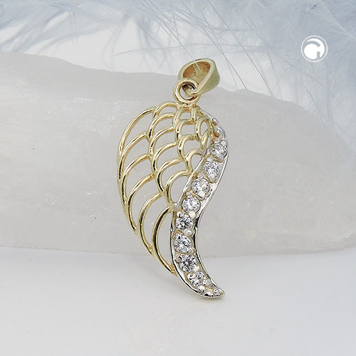Pendentif or 9K forme d'aile d'ange détail