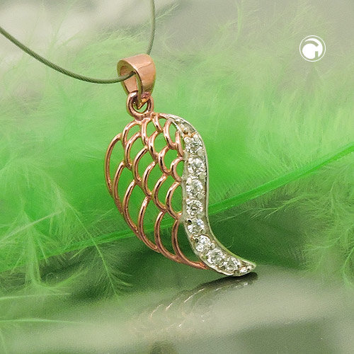 Pendentif ange bicolore or rose et rhodié serti de zirconiums blancs