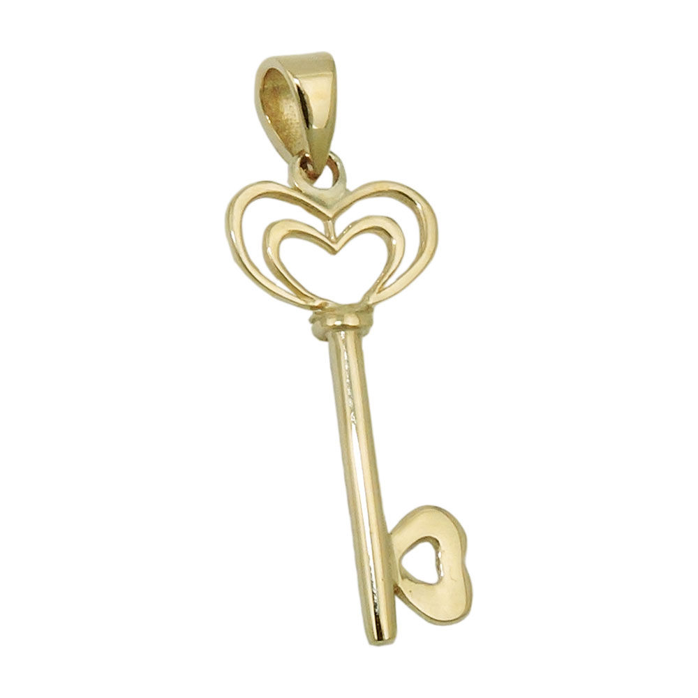 Pendentif or 9 carats clé cœur vue de face