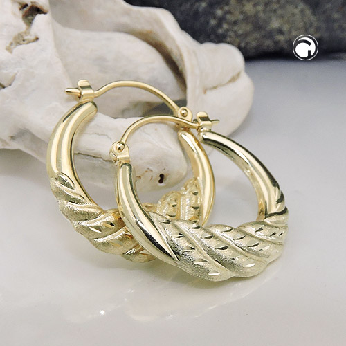 Paire de boucles d'oreilles or 585 mat et brillant 21x3mm