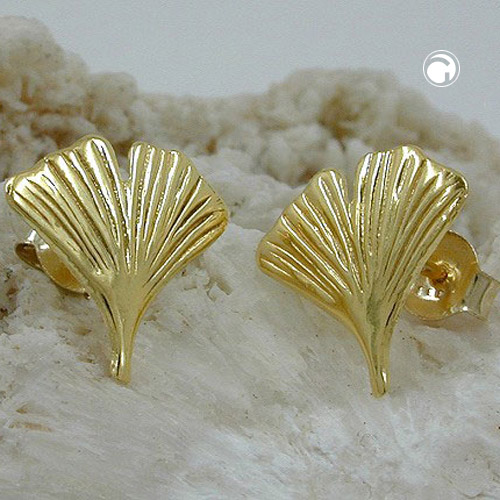 Paire de boucles d'oreilles en or jaune forme ginkgo 12 mm