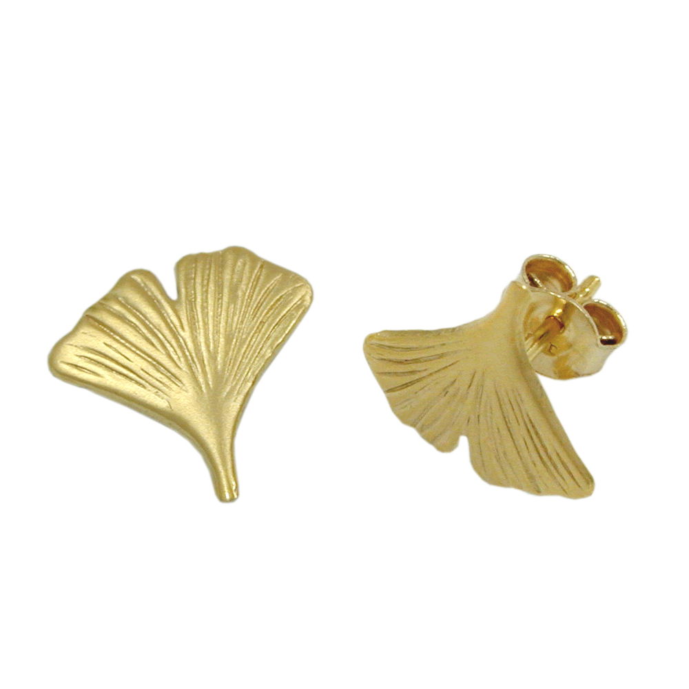 Boucles d'oreilles or 9 carats en forme de feuille de ginkgo mat