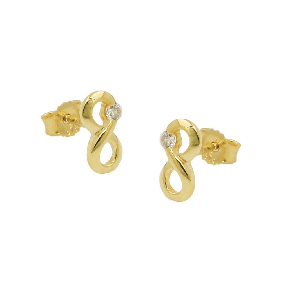 Boucles d'oreilles or 9 carats symbole infini avec zirconium cubique blanc