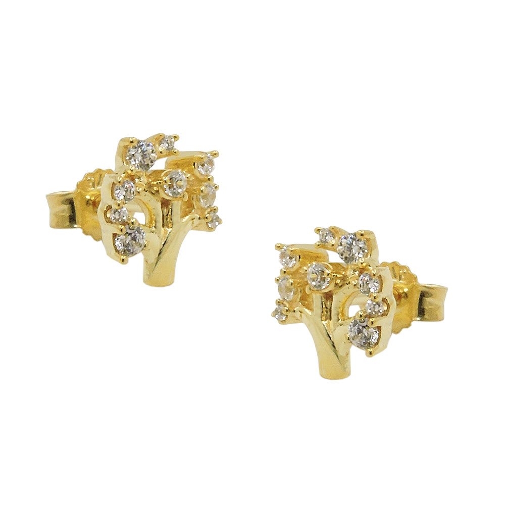 Boucles d'oreilles or arbre de vie avec zirconias blancs