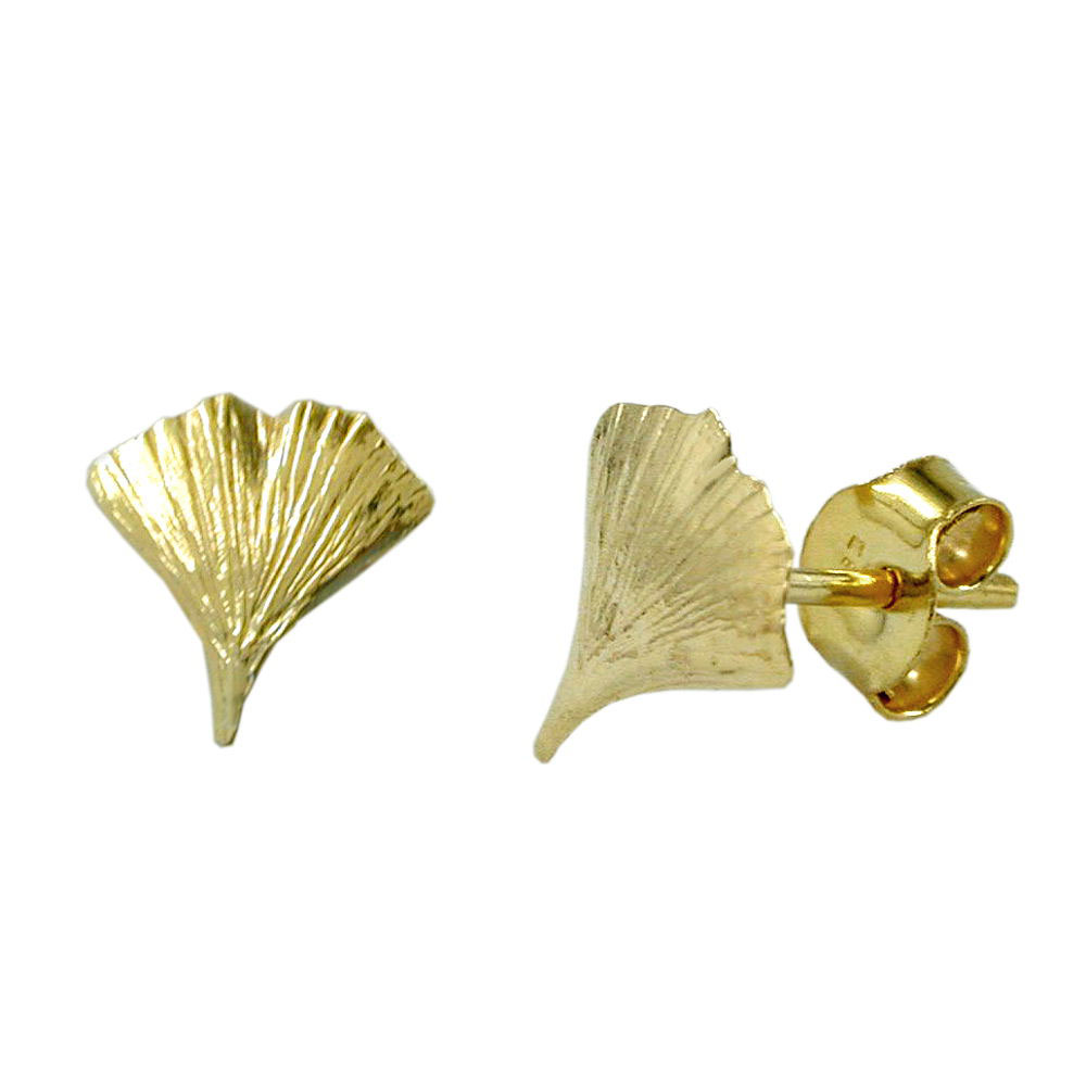 Boucles d'oreilles or 9 carats forme feuille de ginkgo brillant