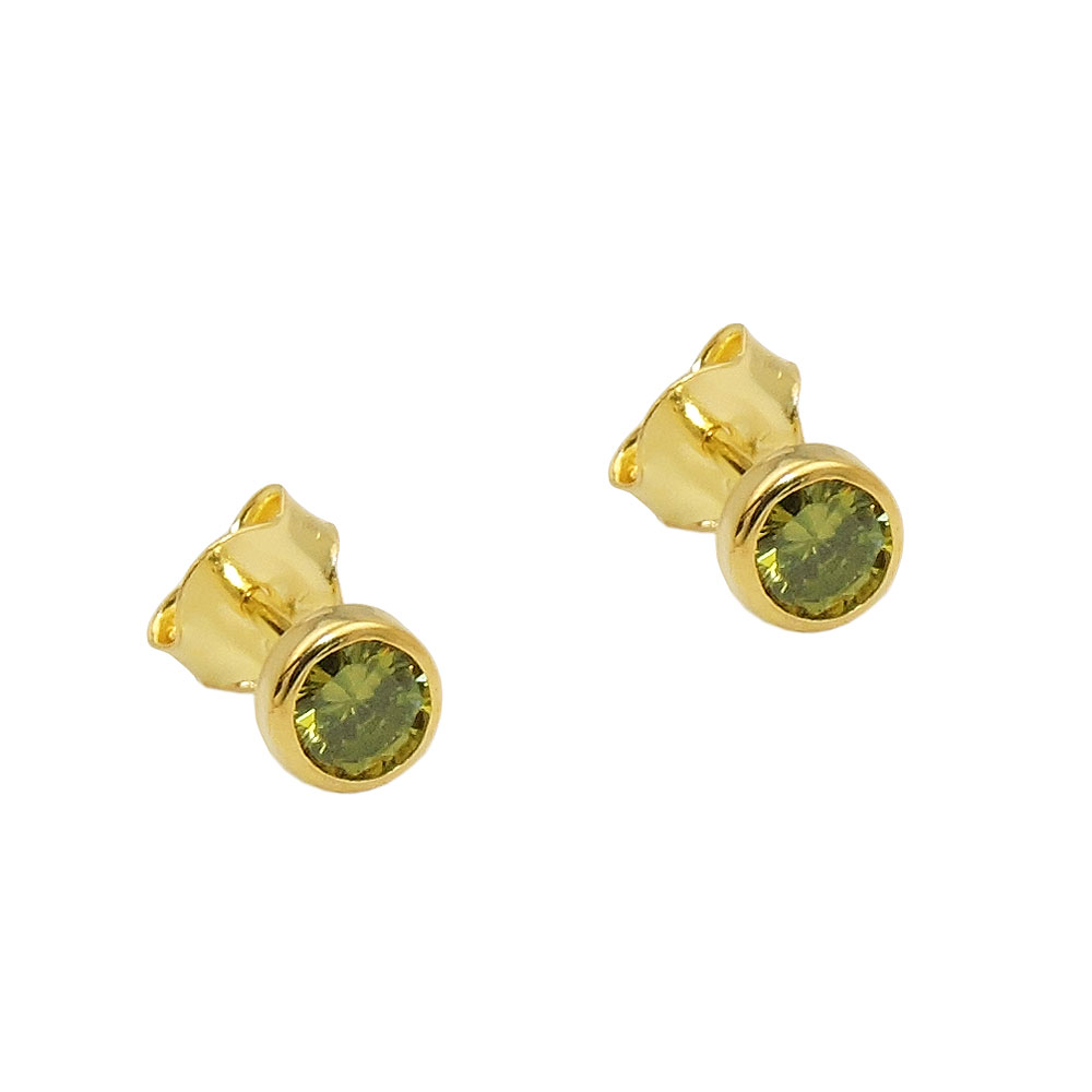 Boucles d'oreilles or 9 carats avec zircon cubique vert olive 4,5mm
