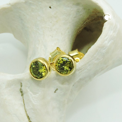 Stud earrings or jaune 375/000 pierre verte olive
