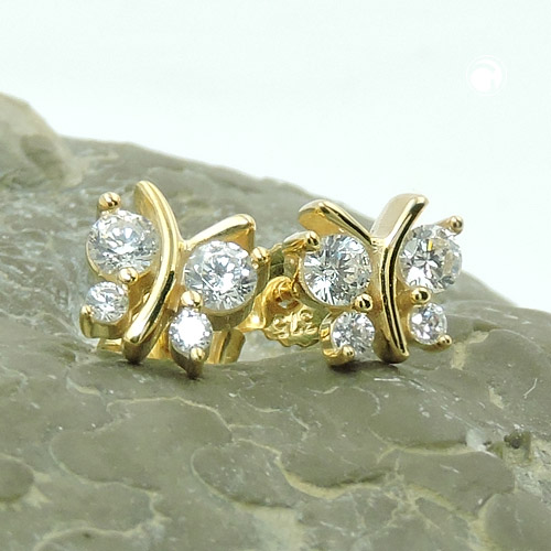 Paire de boucles d'oreilles or 375 papillon scintillant vue de face