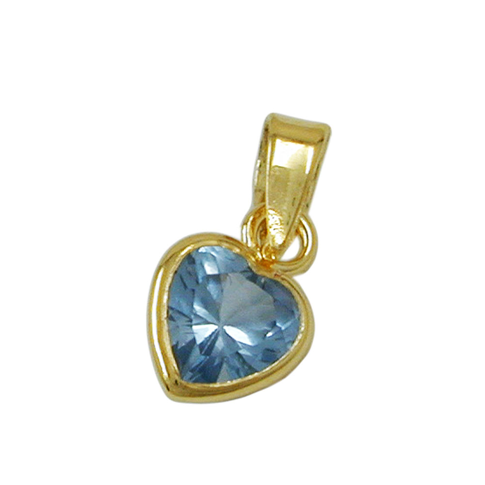 Pendentif or 9 carats cœur aquamarine