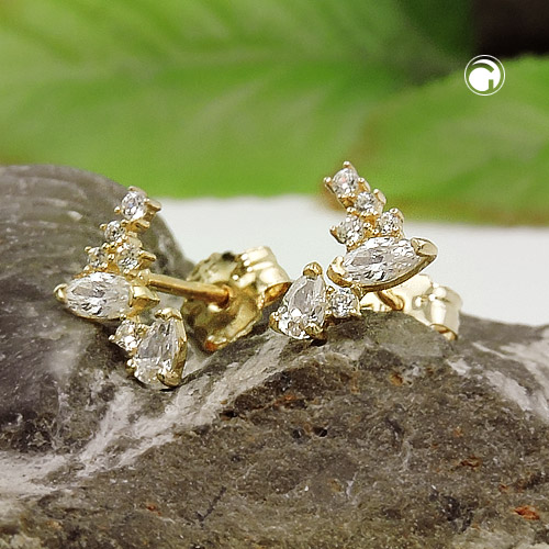 Stud earrings or jaune 375 nœud fantaisie pierres scintillantes