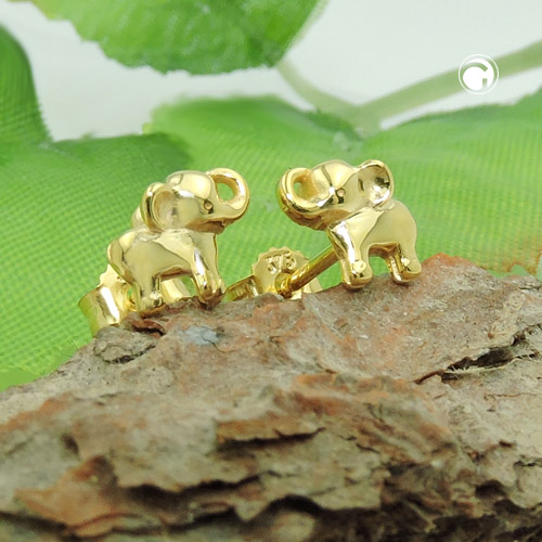 Paire de boucles d'oreilles or 9k en forme d'éléphant face à face