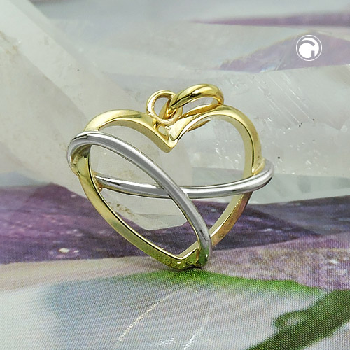Pendentif or 9k forme cœur bicolore détail finition