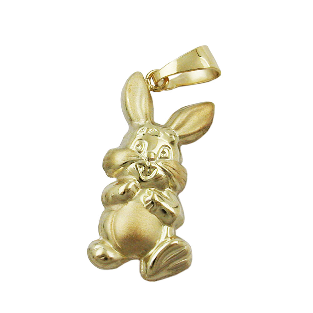 Pendentif lapin en or 14 carats vue de face