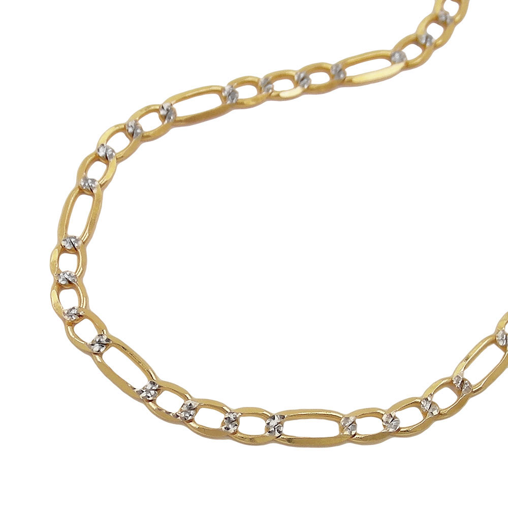 Collier chaîne Figaro or 14 carats bicolore diamanté