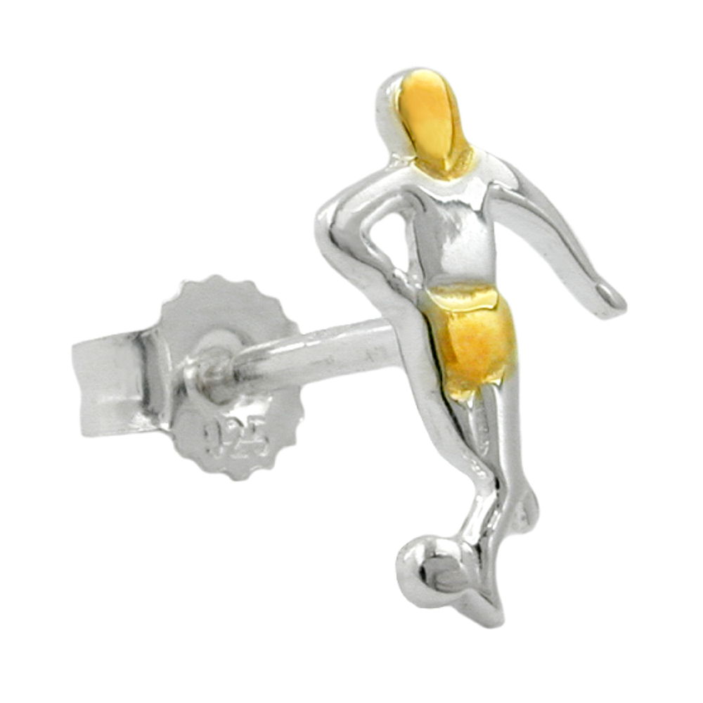 Boucles d'oreilles argent 925 motif footballeur design bicolore