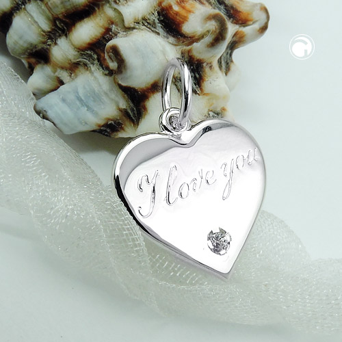 Pendentif argent sterling forme coeur avec pierre brillante