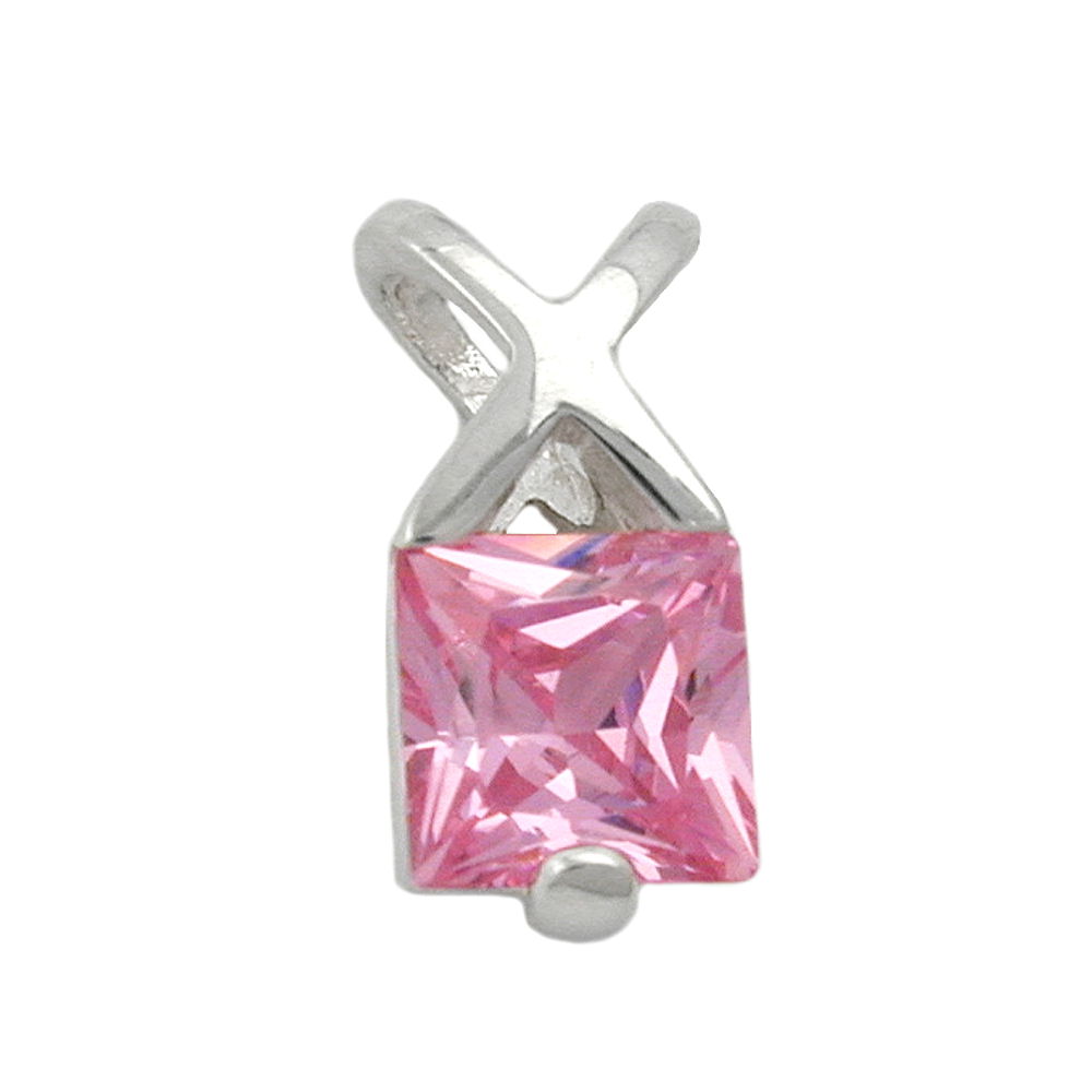 Pendentif argent 925 avec zircon rose carré 6mm