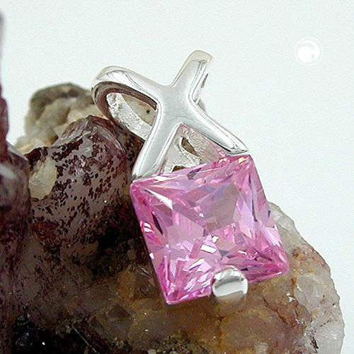 Pendentif argent sterling géométrique zircon rose vue de profil