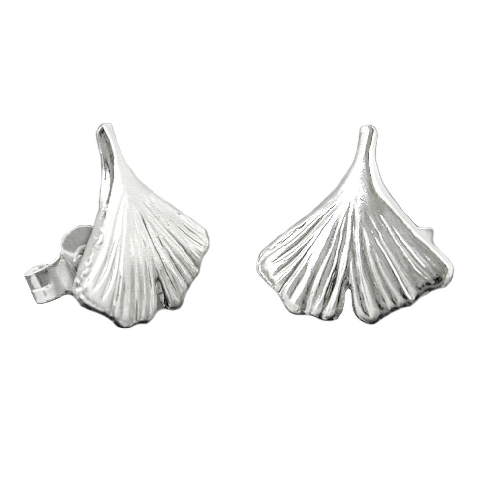 Boucles d'oreilles argent 925 en forme de feuille de ginkgo brillante