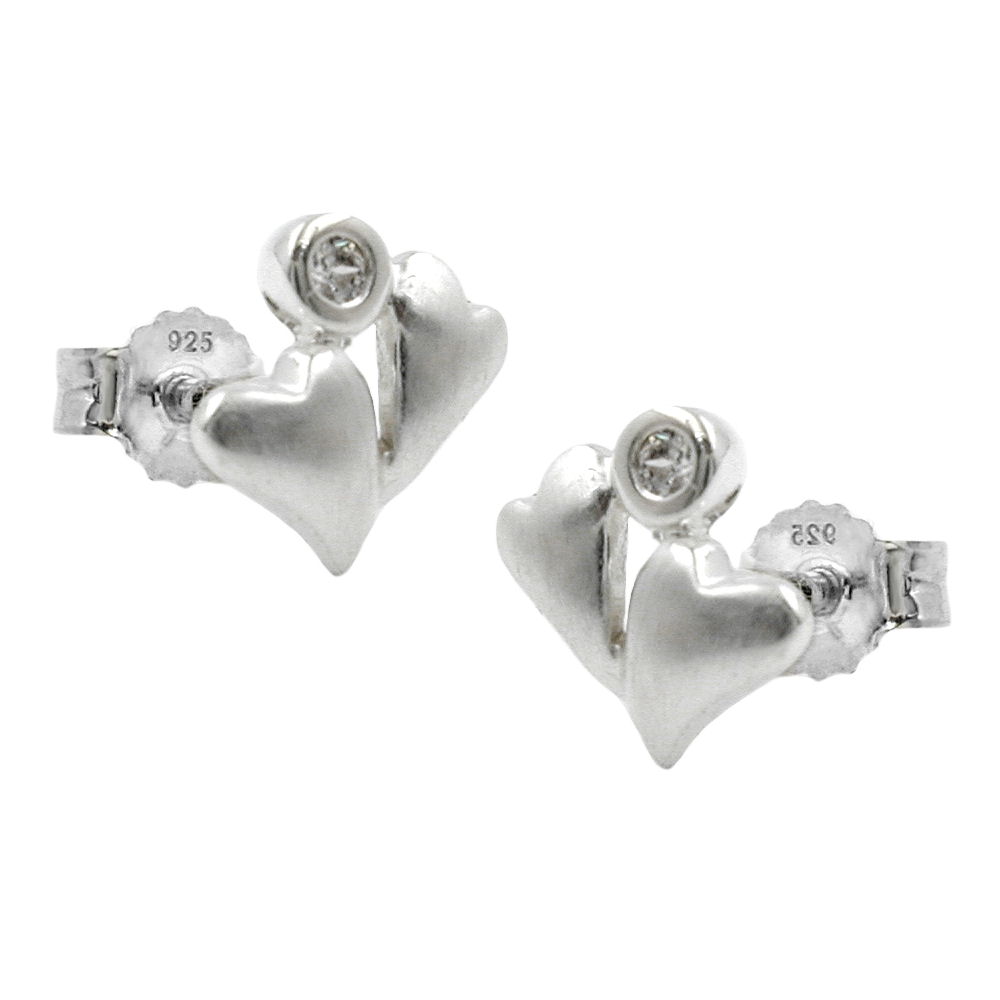 Boucles d'oreilles argent 925 forme deux cœurs avec zirconium