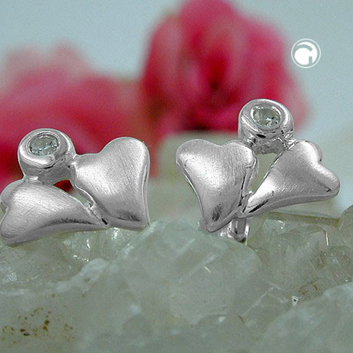 Paire de boucles d'oreilles argent sterling cœurs et strass
