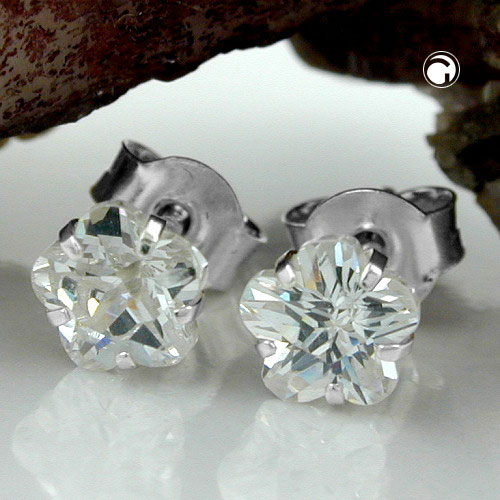 Studs argent sterling zirconium blanc vue de profil