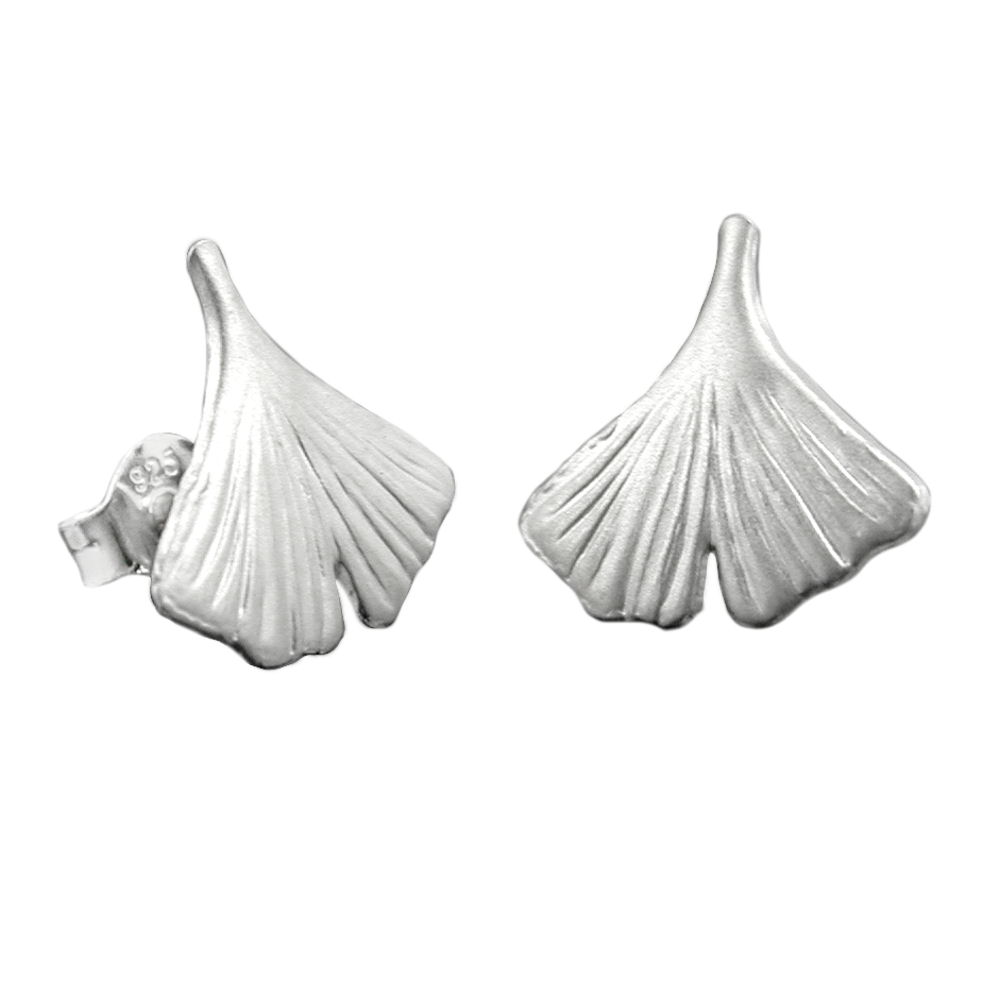 Boucles d'oreilles argent 925 en forme de feuille de ginkgo brillantes