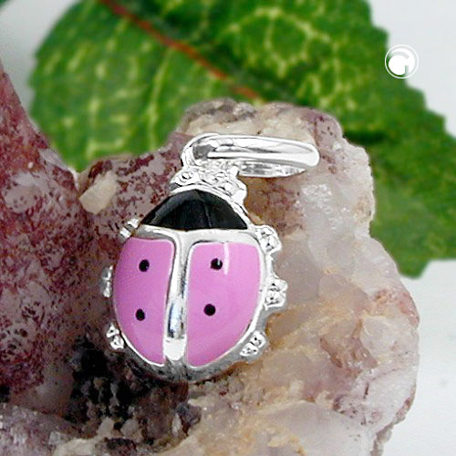 Vue de profil du pendentif coccinelle argent sterling laqué rose