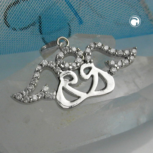 Pendentif argent sterling deux anges avec micro-sertissage zirconias