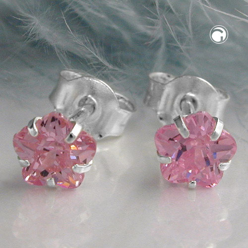 Stud earrings argent sterling zircon rose vue de face