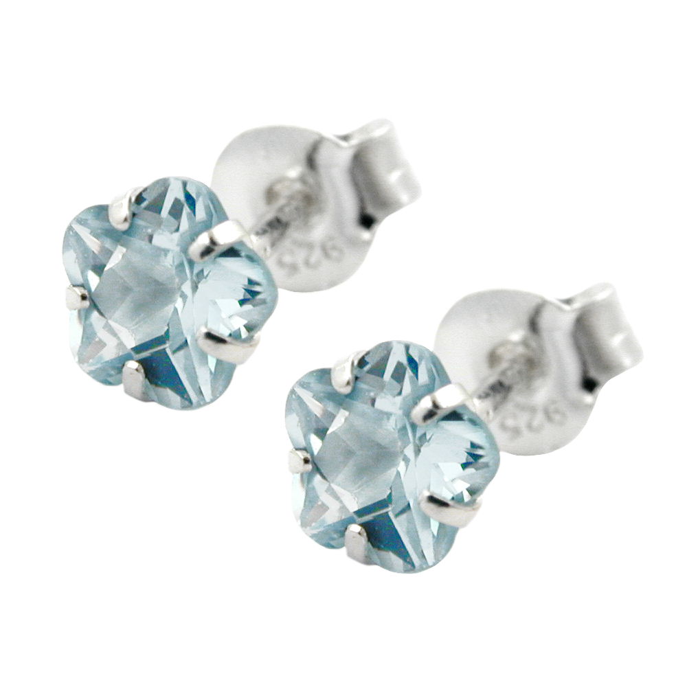 Boucles d'oreilles argent 925 avec zirconium bleu aqua