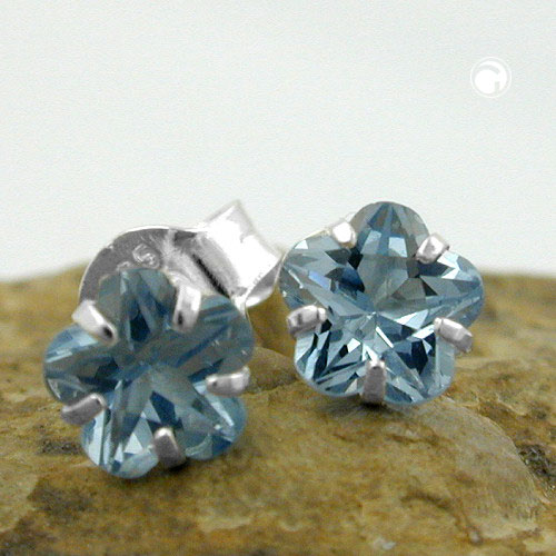 Stud earrings argent sterling pierre bleue aqua 5mm