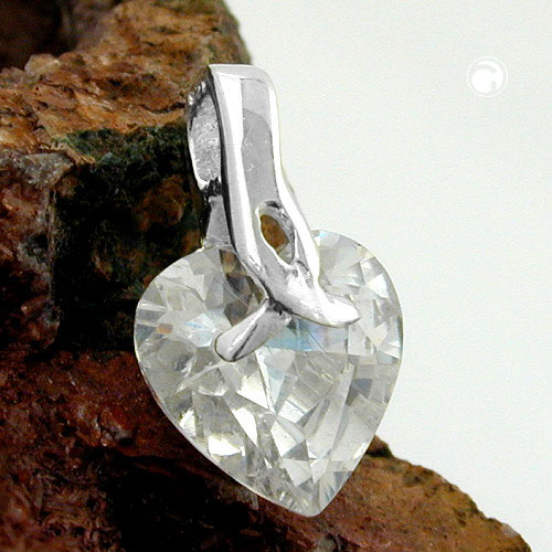 Pendentif cœur argent sterling et zirconium, vue de face