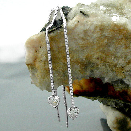 Boucles d'oreilles argent sterling pendentif coeur serti zirconium