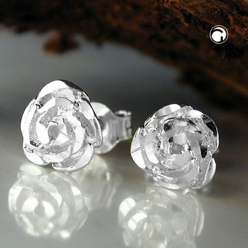 Studs argent sterling motif rose, fermoir papillon
