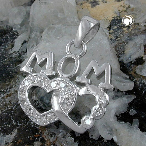 Bijou argent sterling pendentif cœurs maman