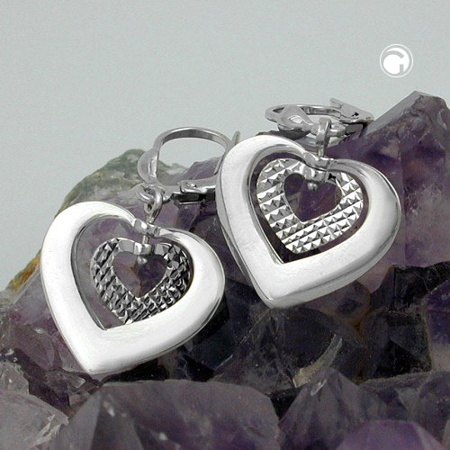 Paire de boucles d'oreilles argent sterling design coeur emboîté