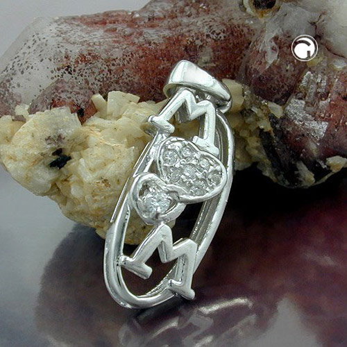 Pendentif argent sterling gravé MOM deux cœurs