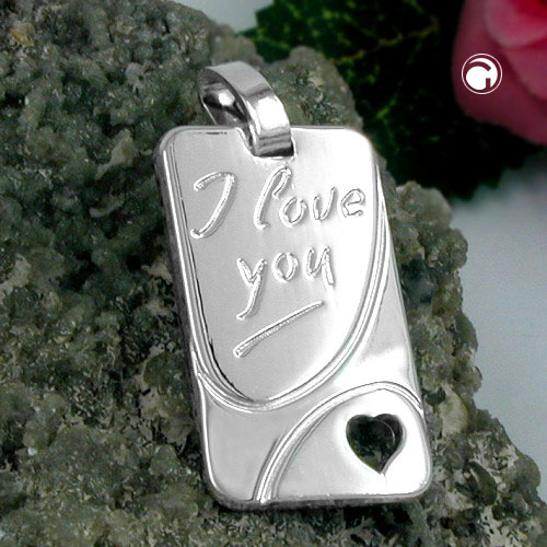 Pendentif dog tag argent sterling romantique vue de face