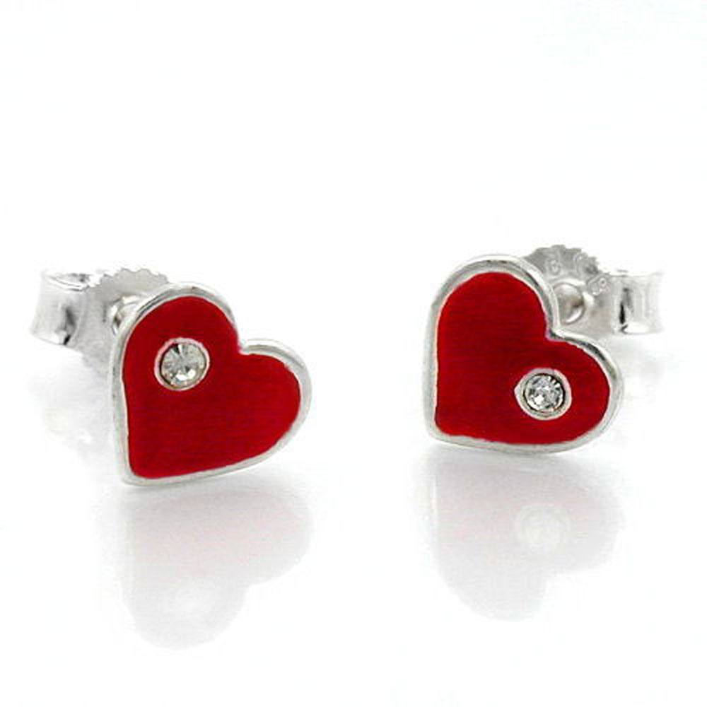 Boucles d'oreilles argent 925 coeur rouge avec zirconium
