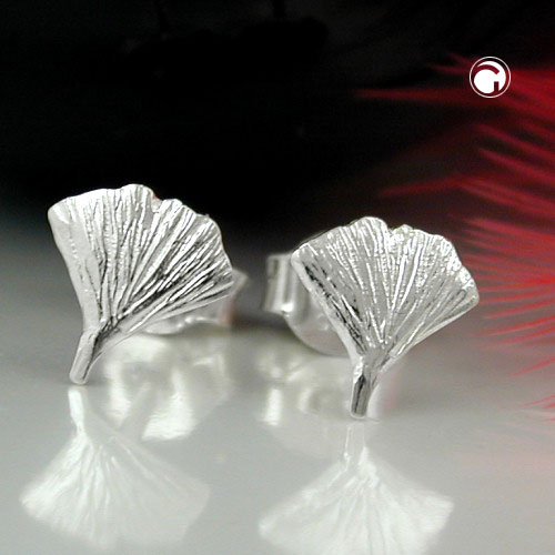 Paire de boucles d'oreilles puces argent en forme de feuille de ginkgo
