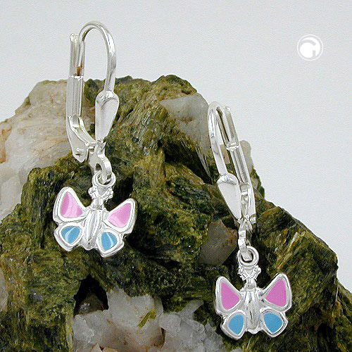 Paire de boucles d'oreilles argent 925 forme papillon laqué