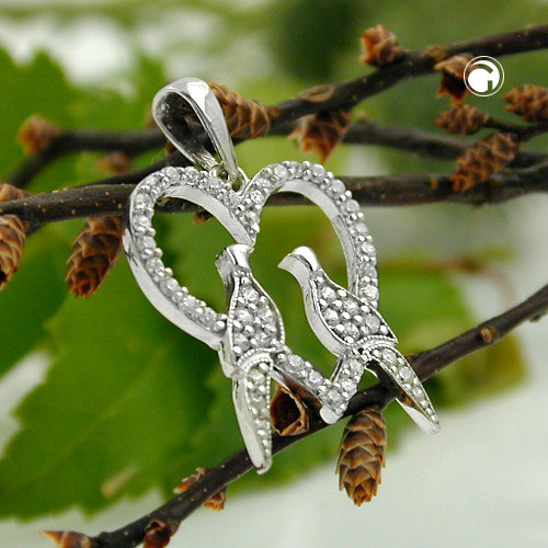Pendentif argent sterling forme coeur deux colombes