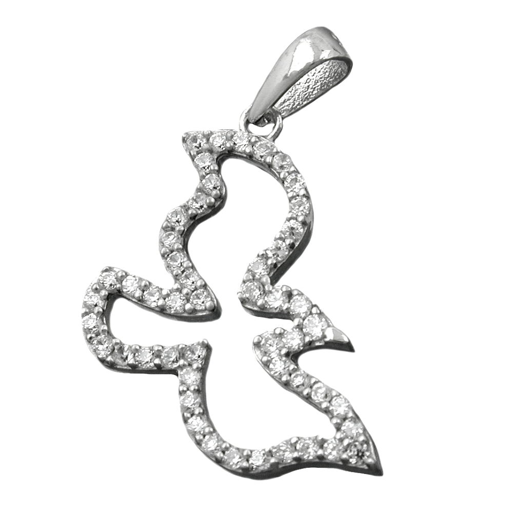 Pendentif argent 925 colombe zirconias vue face