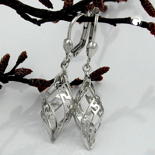 Paire de boucles d'oreilles argent sterling forme goutte avec fermoir à levier