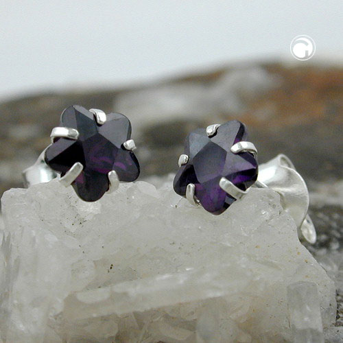 Paire de studs argent améthyste sur fond clair