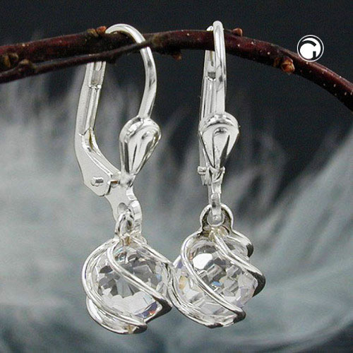 Pendentif globe en zircone sur boucle d'oreille argent levier