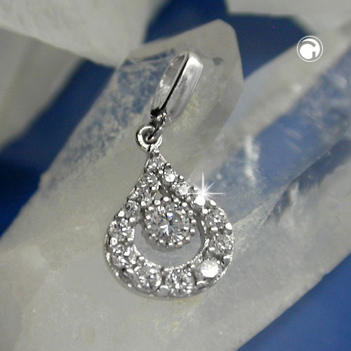 Pendentif argent sterling forme goutte avec zirconias